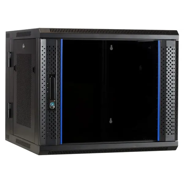 DSIT | Armoire murale 9U (basculante) avec porte en verre et parois latérales perforées 600x600x500mm (LxPxH)