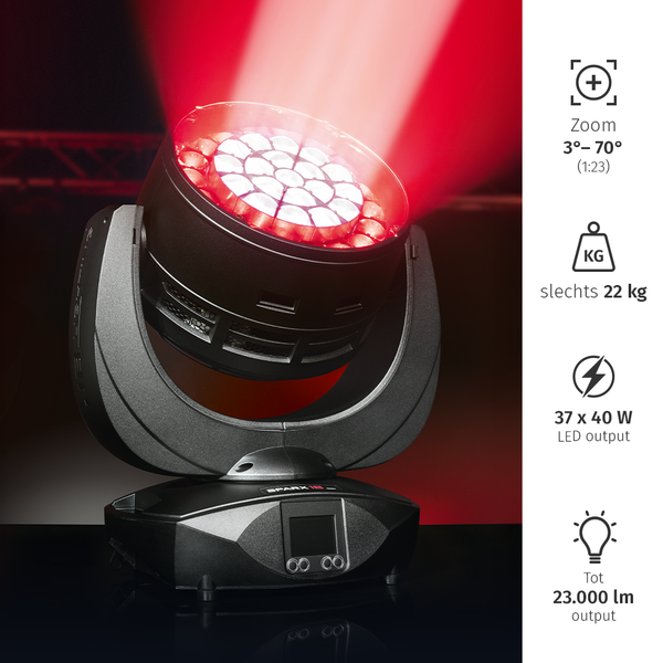 JB-Lighting | VCSP181 | Sparx 18 | Projecteur à tête mobile LED Washbeam | 37 x 40 W RGBW | 23 000 lm | 29 dB(A) | 3° - 70° | 22 kg JB-Lighting* JB-Lighting | VCSP181 | Sparx 18 | Projecteur à tête mobile LED Washbeam | 37 x 40 W RGBW | 23 000 lm | 29 dB(A) | 3° - 70° | 22 kg