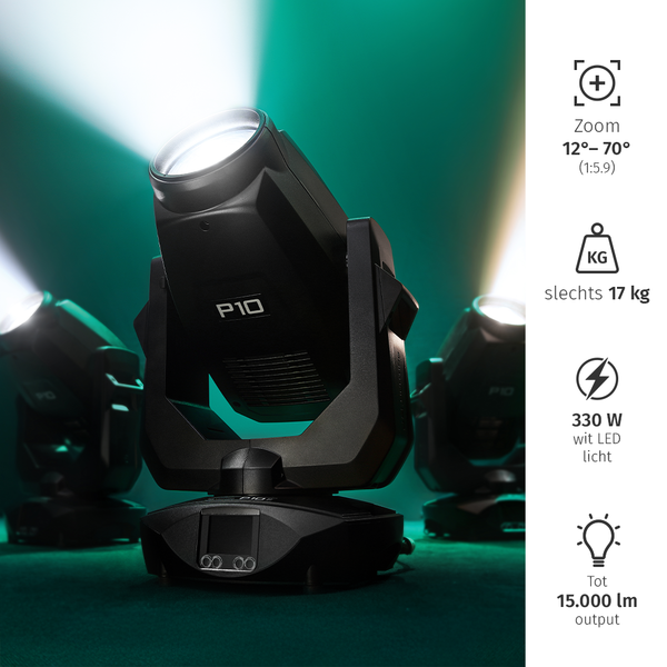 JB-Lighting | P10 | Wash LED Movinghead | 330W | 8.000 – 15.000lm | CMY | 29dB(A) | 7 gobo's |12° - 70° | 17kg | CRI ≥92 - ≥70 JB-Lighting* JB-Lighting | P10 | Wash LED Movinghead | 330W | 8.000 – 15.000lm | CMY | 29dB(A) | 7 gobo's |12° - 70° | 17kg | CRI ≥92 - ≥70