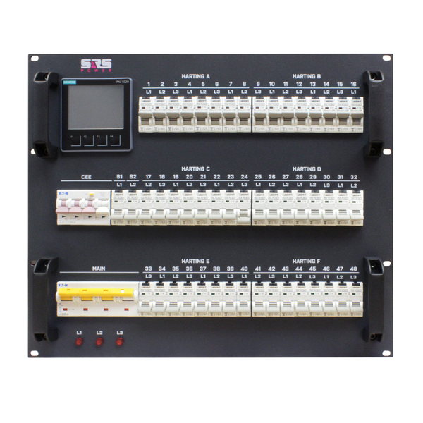 SRS Power* SRS Power | PDU1251C6H2SxPR | Stroomverdeler 125A | Input 125A CEE | Output: 1x 32A CEE | 6x Harting 16-8 | 2x Shuko | 51xRCBO | 9U
