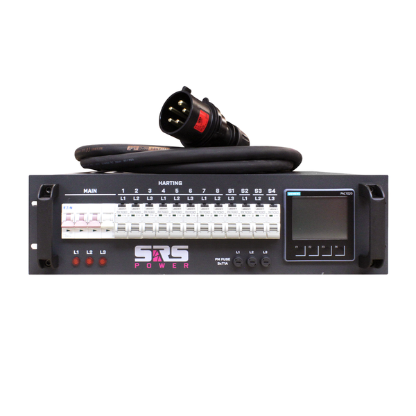 SRS Power* SRS Power | PDU32T1H4SCPR | Stroomverdeler 32A | 32A 1,5 kabel | 32A Doorlus | 1x Harting | 4x Shuko | Digitale meter | Main RCBO | MCB |