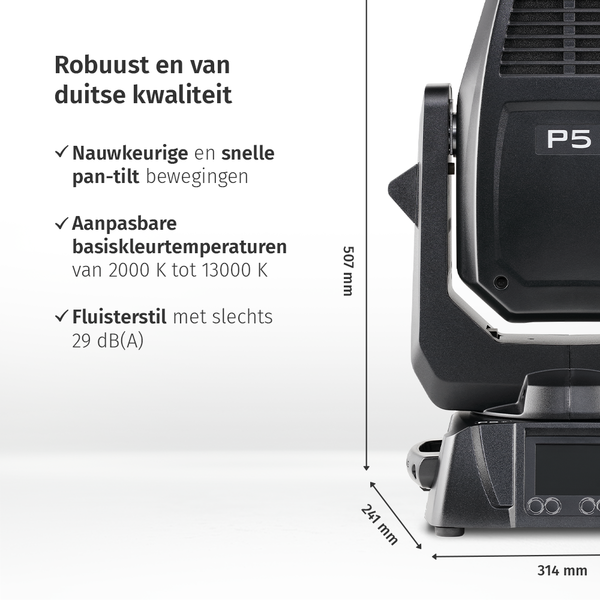 JB-Lighting* JB-Lighting | VSP501 | P5 HP | Beamspot LED Movinghead | 200W | 9000lm | CMY | 29dB-A | 18 gobo's | 2.5° – 50°| 10,7KG | CRI ≥74