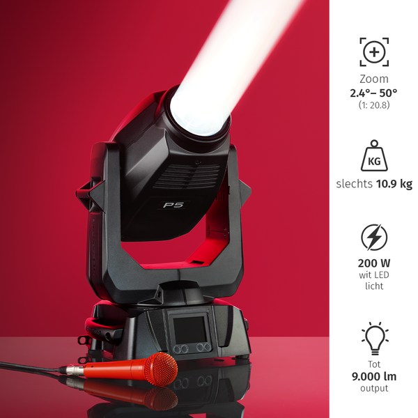 JB-Lighting* JB-Lighting | VSP501 | P5 HP | Tête mobile LED Beamspot | 200 W | 9 000 lm | CMY | 29 dB(A) | 18 gobos | 2,5° – 50° | 10,7 kg | IRC ≥ 74 - Copy