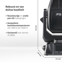 JB-Lighting* JB-Lighting | VSP501 | P5 HP | Tête mobile LED Beamspot | 200 W | 9 000 lm | CMY | 29 dB(A) | 18 gobos | 2,5° – 50° | 10,7 kg | IRC ≥ 74 - Copy