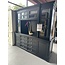 123schrank Modell anzeigen - Buffetschrank San Pietro - 235x55x225H cm - 4 Vitrinentüren mit Scharnieren - 4 kleine Schubladen - offenes Fach - 8 große Schubladen mit Soft-Close - 2 geschlossene Scharniertüren - RAL 9005, schwarz