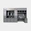 123schrank Fächerschrank / Schreibtisch Luxemburg - 400x50/70x250H cm - Fächerschrank mit eingebautem Schreibtisch - mit Glastüren - mit geschlossenen Klapptüren -