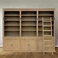 123schrank Bücherregal Melena del Sur - 300x43x240H cm - Eiche - mit Stange und Leiter - 15 Fachböden - 3 ausziehbare Fachböden - 6 geschlossene Flügeltüren - verstellbare Fachböden