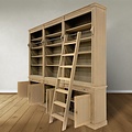 123schrank Bücherregal Melena del Sur - 300x43x240H cm - Eiche - mit Stange und Leiter - 15 Fachböden - 3 ausziehbare Fachböden - 6 geschlossene Flügeltüren - verstellbare Fachböden