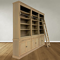 123schrank Bücherregal Melena del Sur - 300x43x240H cm - Eiche - mit Stange und Leiter - 15 Fachböden - 3 ausziehbare Fachböden - 6 geschlossene Flügeltüren - verstellbare Fachböden