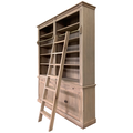 123schrank Bücherregal Melena del Sur - 200x43x240H cm - Eiche - mit Stange und Leiter - 10 Fachböden - 2 ausziehbare Fachböden - 4 geschlossene Flügeltüren - verstellbare Fachböden