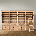 123schrank Bücherregal Melena del Sur - 400x43x240H cm - Eiche - mit Stange und Leiter - 20 Fachböden - 4 ausziehbare Fachböden - 8 Flügeltüren - verstellbare Fachböden