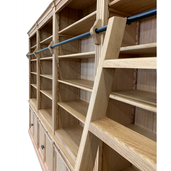 123schrank Bücherregal Melena del Sur - 400x43x240H cm - Eiche - mit Stange und Leiter - 20 Fachböden - 4 ausziehbare Fachböden - 8 Flügeltüren - verstellbare Fachböden
