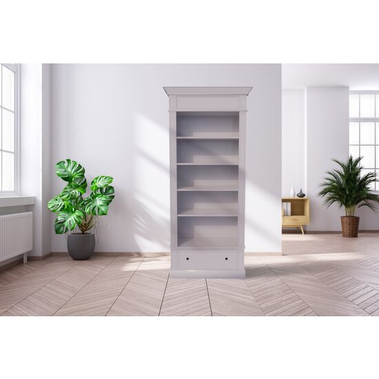 123schrank Brighton Bibliothek - Bücherregal - zerlegbar - 85x43x240H cm - 4 verstellbare Einlegeböden - 1 Soft-Close-Schublade