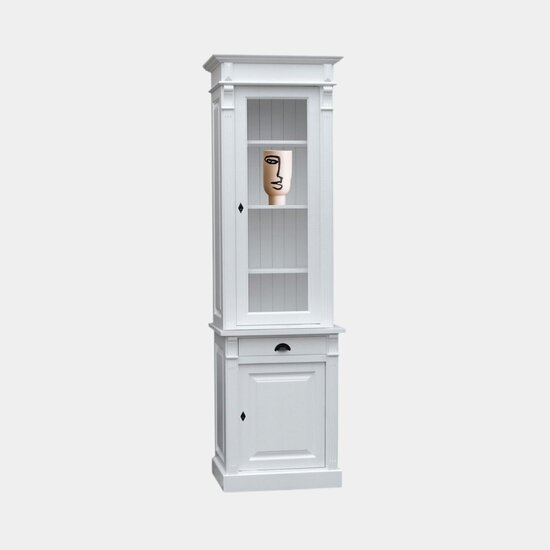 123schrank Vitrinenschrank Gent - 70x50x240H cm - mit Ausstellungstür - 1 Schublade mit Soft-Close - 1 geschlossene Tür - verstellbare Einlegeböden