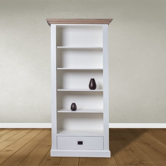 123schrank Bücherregal Sara 05 - 100x46x206H cm - Rahmen aus Eiche - 4 Fachböden - 1 Schublade mit Soft-Close