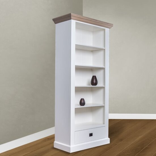 123schrank Bücherregal Sara 05 - 100x46x206H cm - Rahmen aus Eiche - 4 Fachböden - 1 Schublade mit Soft-Close