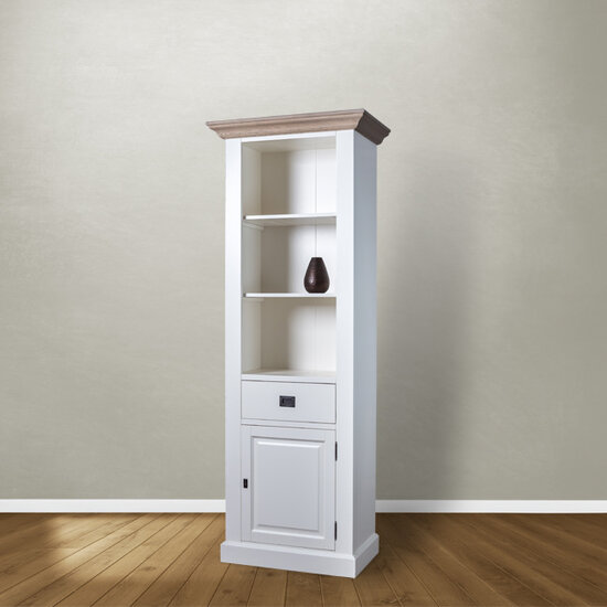 123schrank Bücherregal Sara 06 - 76x46x206H cm - Rahmen aus Eichenholz - 2 Einlegeböden - 1 Soft-Close-Schublade - 1 geschlossene Flügeltür