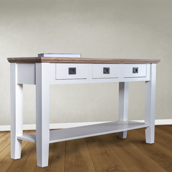 123schrank Beistelltisch Sara 16 - 140x40x77H cm - Eichenplatte - 3 Schubladen - 1 Ablage