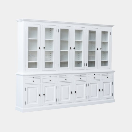 123schrank Buffetschrank Santiago - 300x45x230H cm - 6 Vitrinentüren mit Scharnieren - 6 ausziehbare Einlegeböden - 6 Schubladen mit Soft Close - 6 geschlossene Türen mit Scharnieren - verstellbare Einlegeböden