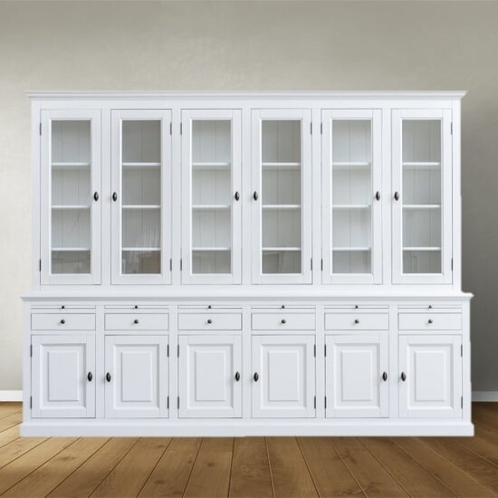 123schrank Buffetschrank Santiago - 300x45x230H cm - 6 Vitrinentüren mit Scharnieren - 6 ausziehbare Einlegeböden - 6 Schubladen mit Soft Close - 6 geschlossene Türen mit Scharnieren - verstellbare Einlegeböden