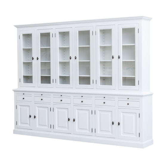 123schrank Buffetschrank Santiago - 300x45x230H cm - 6 Vitrinentüren mit Scharnieren - 6 ausziehbare Einlegeböden - 6 Schubladen mit Soft Close - 6 geschlossene Türen mit Scharnieren - verstellbare Einlegeböden