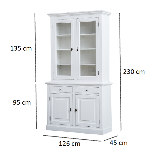123schrank Buffetschrank Santa Lucia - 126x50x230H cm - 2 Vitrinentüren mit Scharnieren - 2 Schubladen mit Soft Close - 2 Türen mit Scharnieren - 4 Einlegeböden - verstellbare Einlegeböden