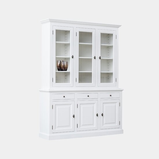 123schrank Buffetschrank Santa Fe - 177x45x230H cm - 3 Vitrinentüren mit Scharnieren - 3 Schubladen mit Soft Close - 3 geschlossene Türen mit Scharnieren - 8 Einlegeböden - verstellbare Einlegeböden