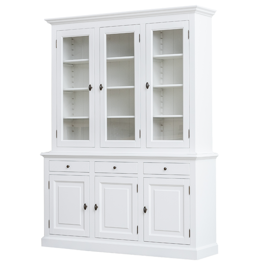 123schrank Buffetschrank Santa Fe - 177x45x230H cm - 3 Vitrinentüren mit Scharnieren - 3 Schubladen mit Soft Close - 3 geschlossene Türen mit Scharnieren - 8 Einlegeböden - verstellbare Einlegeböden