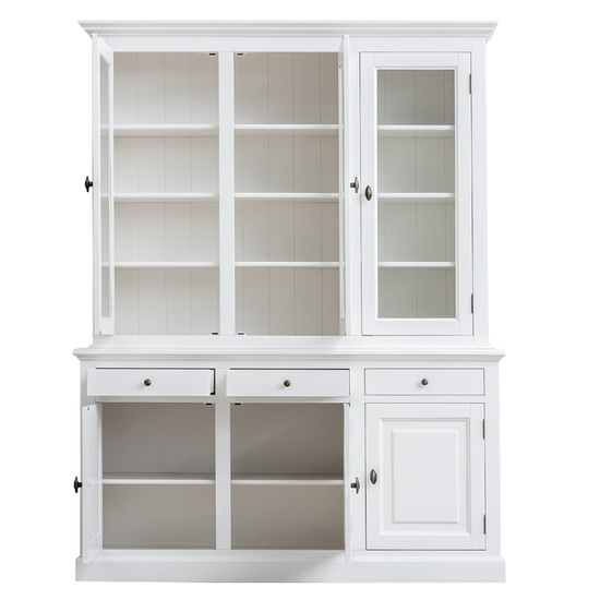 123schrank Buffetschrank Santa Fe - 177x45x230H cm - 3 Vitrinentüren mit Scharnieren - 3 Schubladen mit Soft Close - 3 geschlossene Türen mit Scharnieren - 8 Einlegeböden - verstellbare Einlegeböden