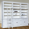 123schrank Bücherregal Melena del Sur - 300x40x240H cm - mit Stange und Leiter - 15 Fachböden - 3 ausziehbare Fachböden - 6 geschlossene Flügeltüren - verstellbare Fachböden