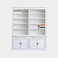 123schrank Bücherregal Melena del Sur - 200x40x240H cm - mit Stange und Leiter - 10 Fachböden - 2 ausziehbare Fachböden - 4 geschlossene Flügeltüren - verstellbare Fachböden