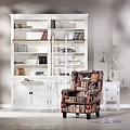 123schrank Bücherregal Melena del Sur - 200x40x240H cm - mit Stange und Leiter - 10 Fachböden - 2 ausziehbare Fachböden - 4 geschlossene Flügeltüren - verstellbare Fachböden