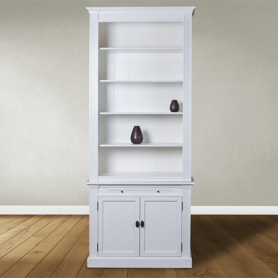 123schrank Bücherregal Melena del Sur - 100x40x240H cm - 5 Fachböden - 1 ausziehbarer Fachboden - 2 geschlossene Flügeltüren - verstellbare Fachböden