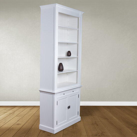 123schrank Bücherregal Melena del Sur - 100x40x240H cm - 5 Fachböden - 1 ausziehbarer Fachboden - 2 geschlossene Flügeltüren - verstellbare Fachböden