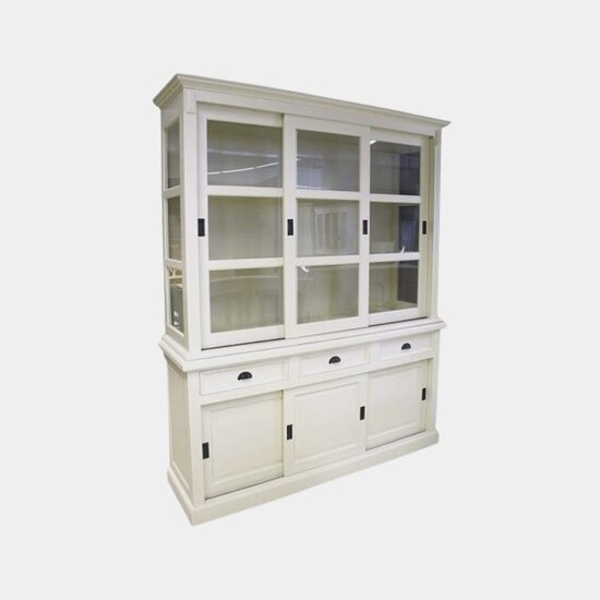 123schrank Buffetschrank South Hampton - 180x51x220H cm - 3 Schiebetüren - 3 Soft-Close-Schubladen - 3 geschlossene Schiebetüren - Glasseiten