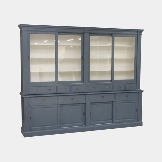 123schrank Buffetschrank Le grand st Tropez - 300x50x240H cm - Zerlegbar - 4 Schiebetüren in der Vitrine - 8 kleine Schubladen - 4 große Schubladen mit Soft Close - 4 geschlossene Schiebetüren