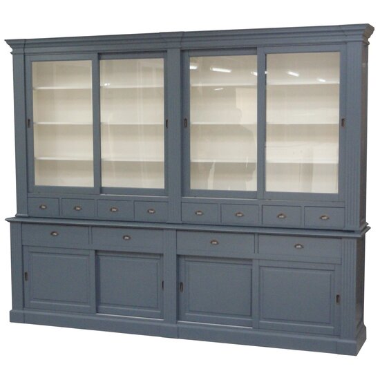 123schrank Buffetschrank Le grand st Tropez - 300x50x240H cm - Zerlegbar - 4 Schiebetüren in der Vitrine - 8 kleine Schubladen - 4 große Schubladen mit Soft Close - 4 geschlossene Schiebetüren