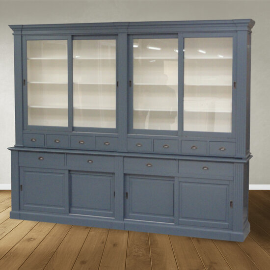 123schrank Buffetschrank Le grand st Tropez - 300x50x240H cm - Zerlegbar - 4 Schiebetüren in der Vitrine - 8 kleine Schubladen - 4 große Schubladen mit Soft Close - 4 geschlossene Schiebetüren