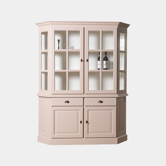 123schrank Buffetschrank Winchester - 160x45x200H cm - halbrund - 2 Vitrinentüren mit Scharnieren - 2 Soft-Close-Schubladen - 2 geschlossene Scharniertüren