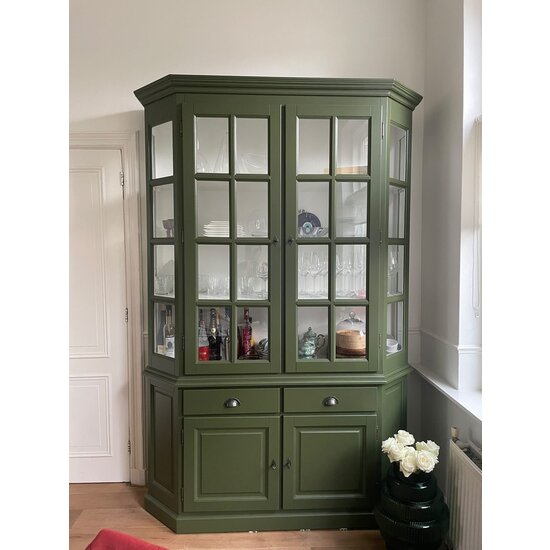 123schrank Buffetschrank Winchester - 160x45x200H cm - halbrund - 2 Vitrinentüren mit Scharnieren - 2 Soft-Close-Schubladen - 2 geschlossene Scharniertüren