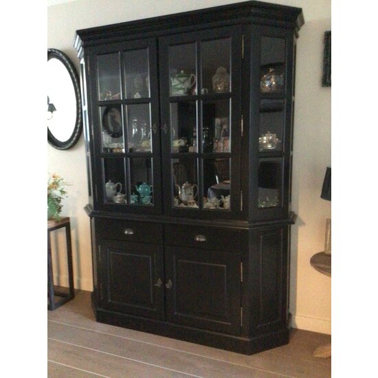 123schrank Buffetschrank Winchester - 160x45x200H cm - halbrund - 2 Vitrinentüren mit Scharnieren - 2 Soft-Close-Schubladen - 2 geschlossene Scharniertüren