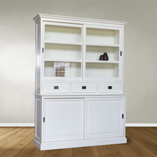 123schrank Buffetschrank Le petit st Tropez - 163x50x225H cm - 2 Schiebetüren - 3 Schubladen - 2 geschlossene Schiebetüren