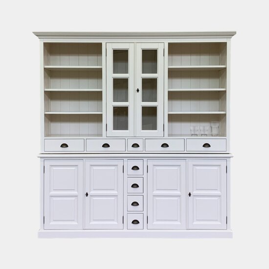 123schrank Sideboard Chaumont - 210x50x220H cm - offene Fächer - 2 Vitrinentüren - 9 Schubladen - 4 geschlossene Flügeltüren