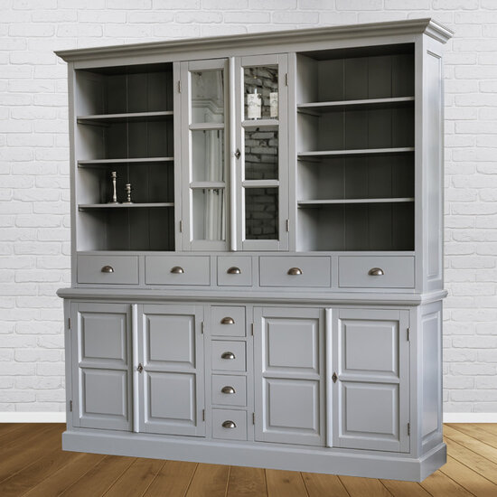 123schrank Sideboard Chaumont - 210x50x220H cm - offene Fächer - 2 Vitrinentüren - 9 Schubladen - 4 geschlossene Flügeltüren