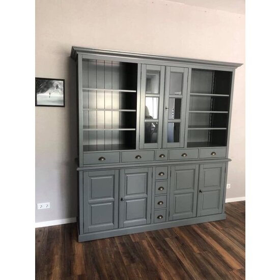 123schrank Sideboard Chaumont - 210x50x220H cm - offene Fächer - 2 Vitrinentüren - 9 Schubladen - 4 geschlossene Flügeltüren