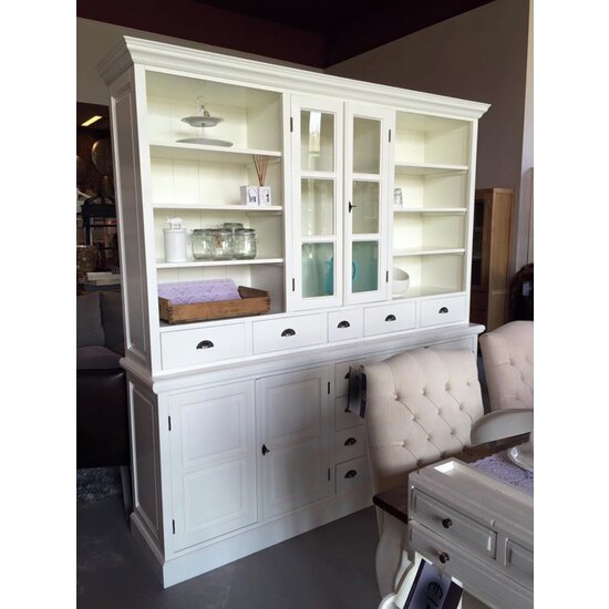 123schrank Sideboard Chaumont - 210x50x220H cm - offene Fächer - 2 Vitrinentüren - 9 Schubladen - 4 geschlossene Flügeltüren