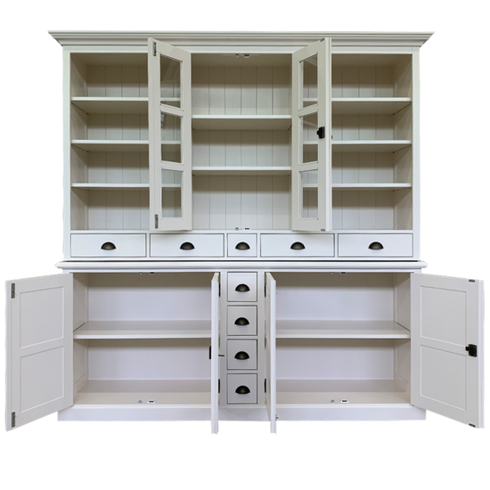 123schrank Sideboard Chaumont - 210x50x220H cm - offene Fächer - 2 Vitrinentüren - 9 Schubladen - 4 geschlossene Flügeltüren
