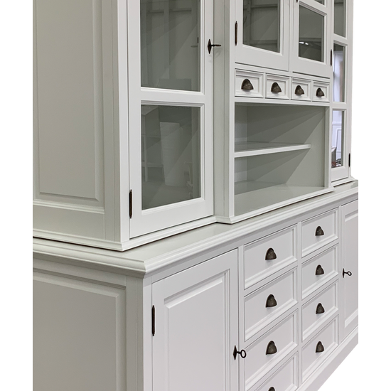 123schrank Buffetschrank San Pietro - 235x55x225H cm - 4 Flügeltüren - 4 kleine Schubladen - offenes Fach - 8 große Schubladen mit Soft Close - 2 geschlossene Flügeltüren