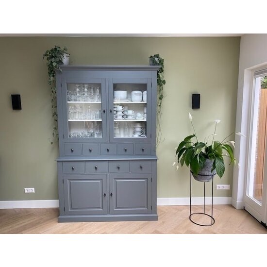 123schrank Buffetschrank Santa Monica - 145x45x215H cm - 2 Vitrinentüren mit Scharnieren - 9 Schubladen - 2 geschlossene Türen mit Scharnieren