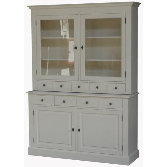 123schrank Buffetschrank Santa Monica - 145x45x215H cm - 2 Vitrinentüren mit Scharnieren - 9 Schubladen - 2 geschlossene Türen mit Scharnieren